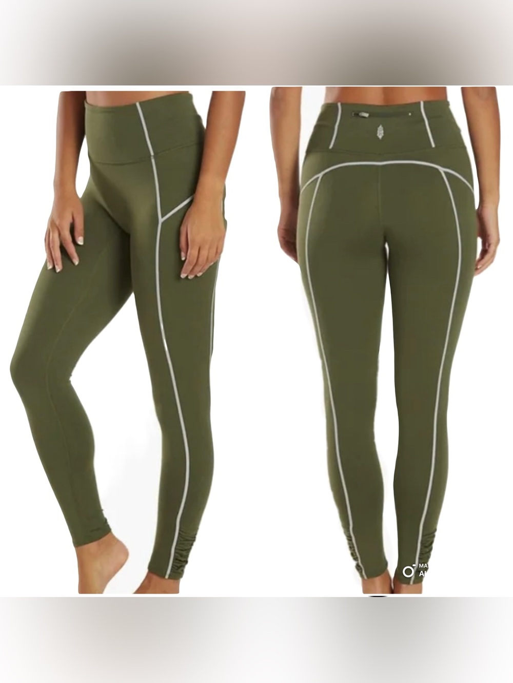 Free People FP Movement You're A Peach Leggings XS Secret Moss Green White NWT
